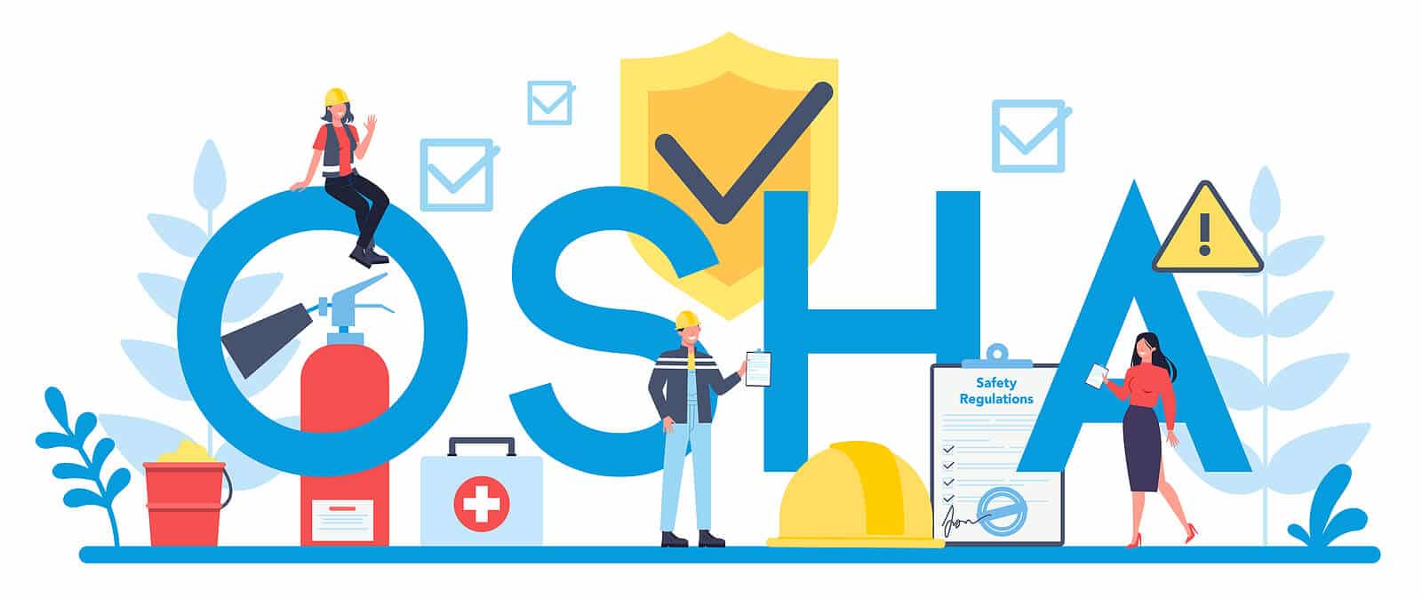 OSHA logo with three cartoon characters.